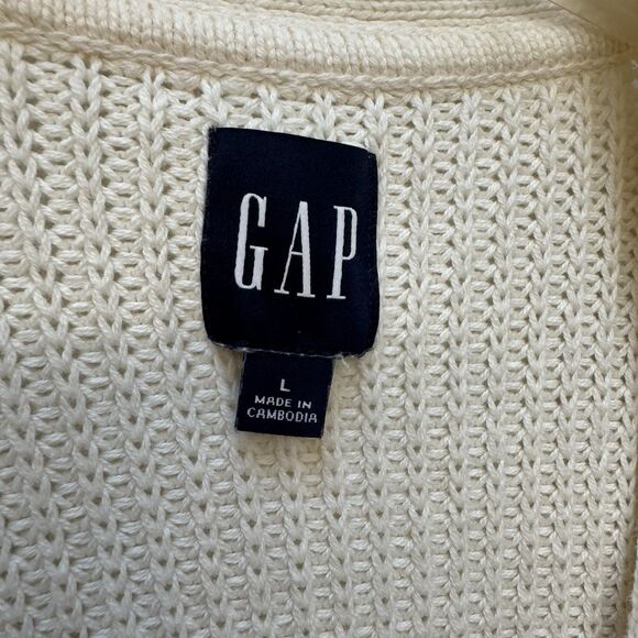 GAP WOMEN'S 100% COTTON CHUNKY SOFT-KNIT CARDIGAN SWEATER LARGE CREAM PREPPY - Picture 3 of 9